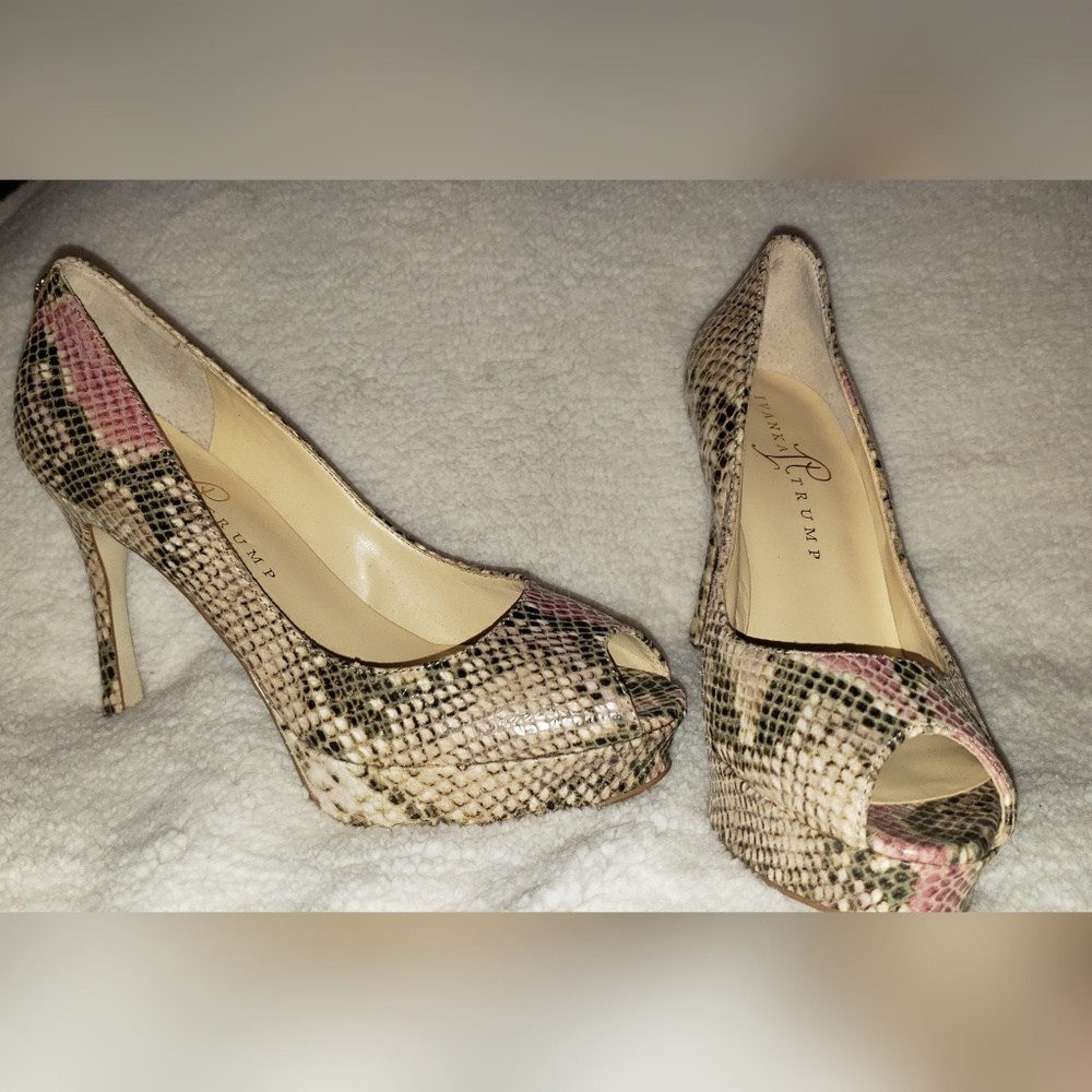Ivanka Trump Snakeskin Open Toed Heels